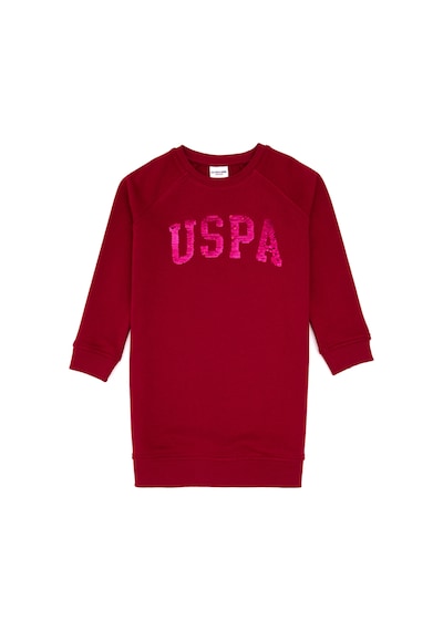 U.S. Polo Assn. Kız Çocuk Koyu Frambuaz Payet Detaylı Bisiklet Yaka Sweat Örme Elbise 50314313-VR104