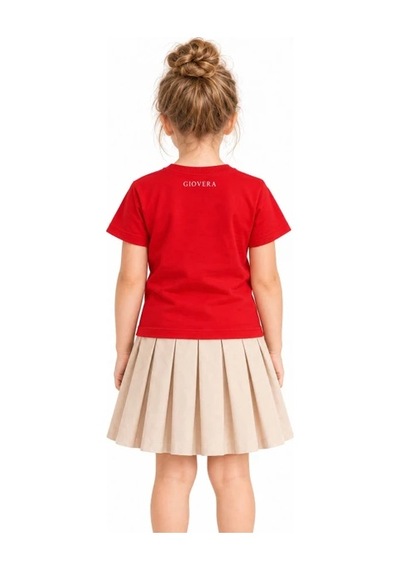 Gıovera Renkli Bukalemun Baskılı Premium Çocuk Tişörtü %100 Pamuk Unisex Kirmizi