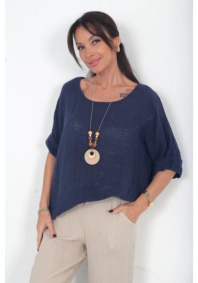 By Saygı Kadın İtalyan Coton Oversize Bluz Lacivert