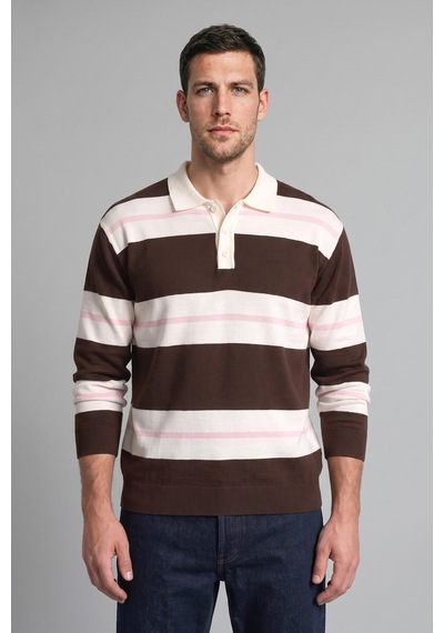 Defacto Relaxed Fit Çizgili Polo Yaka Triko Kazak H7670ax26aubn337 Kahve-bn337