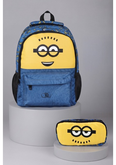 X Dekomus , Lisanslı Minions Banana Mood Collection Büyük Boy Okul Çantası Ve Kalem Çantası Seti Altın