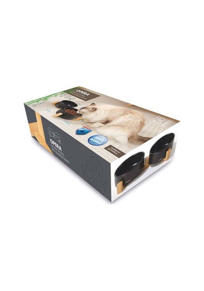 Opera Bamboo Standlı Seramik Mama Kabı Siyah 2x350 Ml
