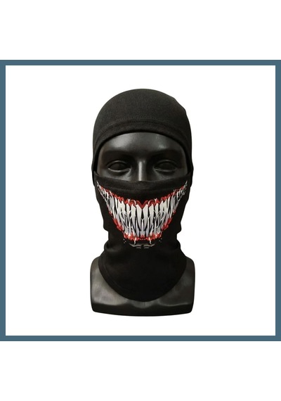 Bezos Unisex Tam Yüz Balaklava Diş Desenli Kışlık Maske Nefes Alan Esnek Kask Altı Boyunluk Yumuşak Viskoz Agc Siyah