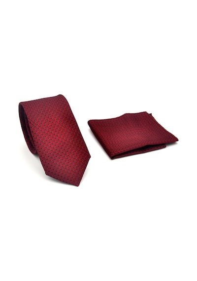 Gaffy Lacivert Nokta Desenli Bordo Dokuma Kumaş Mendilli Slim Fit Kravat // Sdk-2510-3 Bordo