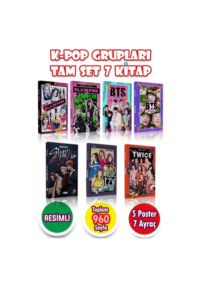 En Güzel K-POP Grupları Seti - 7 Kitap - BlackPink - Bts - İtzy - Stray Kids - Twice