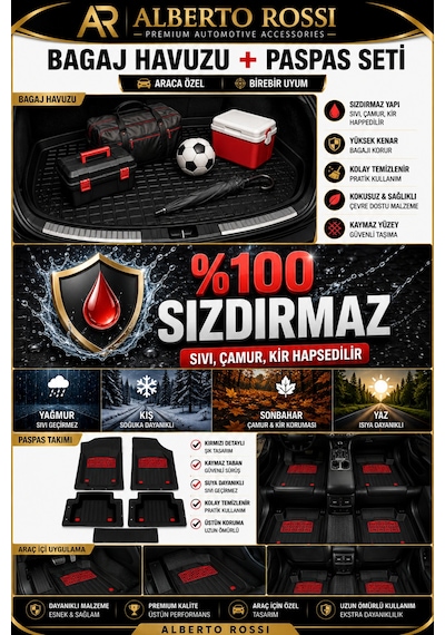 Renault Clıo 5 2019+ Uyumlu Araca Özel 3d Bagaj Havuzu Ve Paspas Enerji Kırmızı