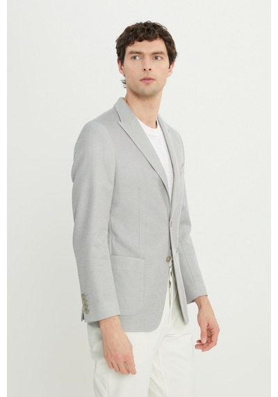 AC&Co / Altınyıldız Classics  Erkek Grı 360 Her Yöne Esneyen Pamuklu Slim Fit Kırlangıç Yaka Armürlü Blazer Ceket Gri