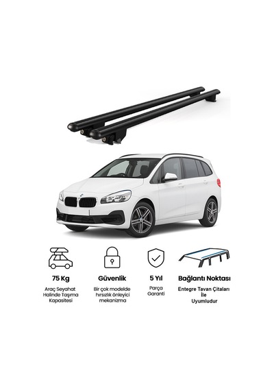 Kanca Bmw 2 Serisi 2014 Ve Sonrası Uyumlu Siyah Kilitli Ara Atkı 120cm Port Bagaj Tavan Barı