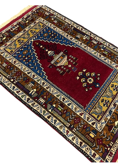 El Dokuma Sıfır Yahyalı Seccade 85x126 Kök Boya %100 Yün Namazlık Lacivert