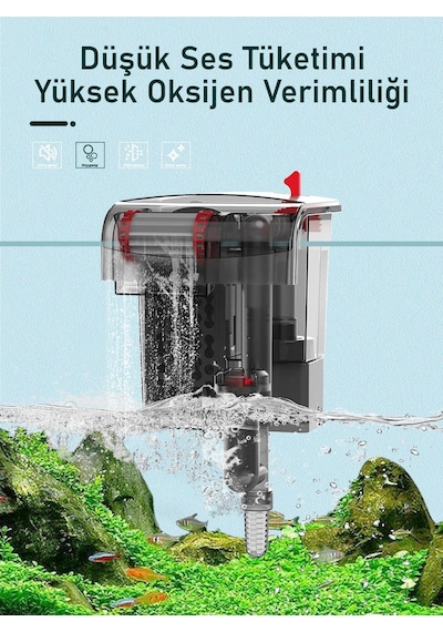 Valkyrie Askılı Akvaryum Şelale Filtre 5w 350 L/h Ayarlanabilir Debi Yüzey Temizleyici