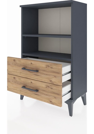 Arges Komodin 2 Raflı 2 Çekmeceli 60x30x96 Antrasit-çam Antrasit