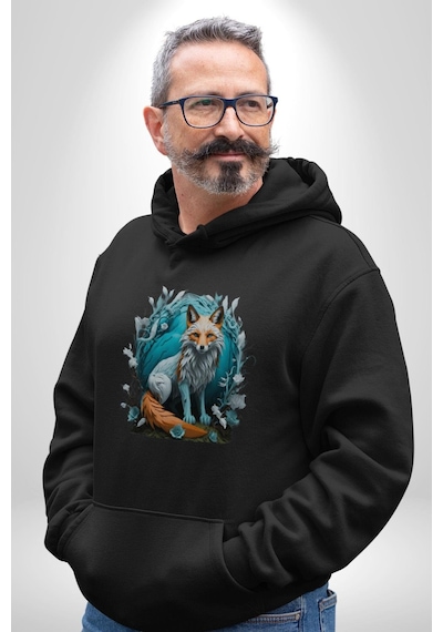 Beyaz Kurt Altın Maske Doğa Kadın Erkek Siyah Kapüşonlu Sweatshirt Hoodie Siyah