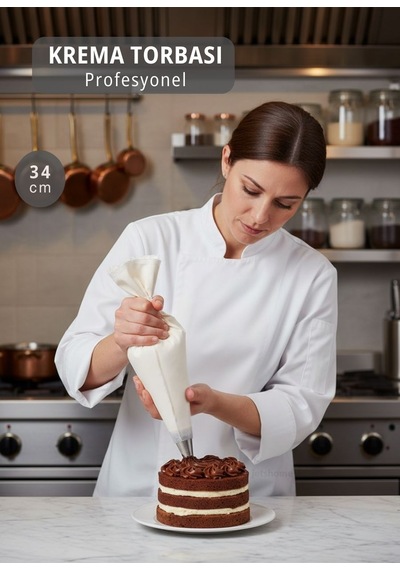 Profesyonel 34 Cm Krema Torbası Bez Detaylı Pasta Süsleme Ve İnce İşçilik İçin beyaz