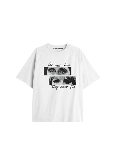 Gözler Yalan Söylemez Ünisex Oversize T-shirt Beyaz Çok Renkli