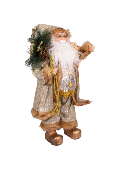 Yılbaşı Noel Baba Hediye Çuvallı Pelüş Ayı Dekorlu Gold 45 Cm.