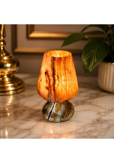 Doğal Oniks Taş Mumluk 12x8 Cm El Yapımı Geçmeli Mumluk Işık Geçiren Premium Dekoratif Şamdan Yemek Masası Ve Özel Gün Hediyesi Bej