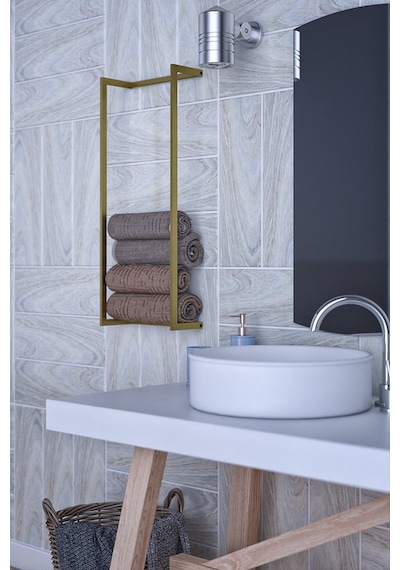 lyla concept Tulipa Metal Duvara Monte Uzun Havlu Rafı Fonksiyonel Havluluk Gold