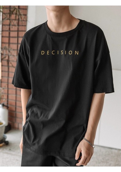 Unisex Siyah Oversiz Decision Baskılı Örme T-shirt Siyah Unisex Siyah Oversiz Decision Baskılı Örme T-shirt Siyah