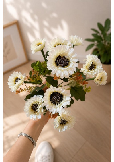 Yapay Beyaz Gerbera Çiçeği Demeti Dekoratif Çiçek Buketi Ev Ofis Vazo Süsleme Aranjmanı 41 Cm