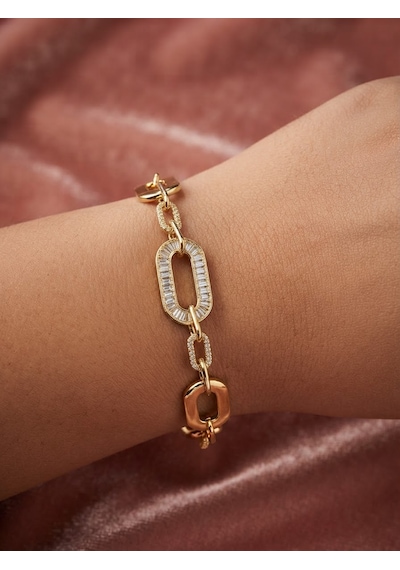Xuping Kadın Birbirine Geçmeli Halka Model Taş Detay Çelik Bileklik Gold