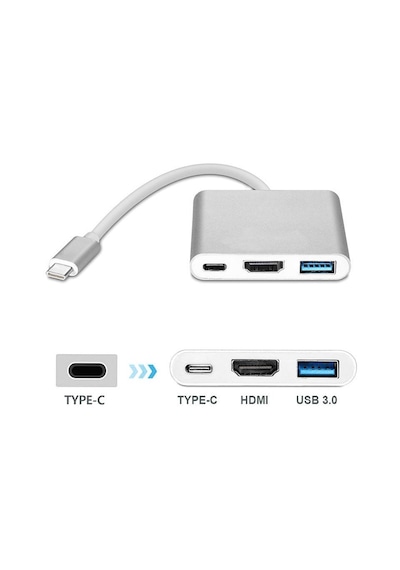 Type-c 3in1 Hdmı 4k Usb 3.0 Görüntü Veri Aktarımı Usb Adaptör Notebook Ve Apple Uyumlu MacBook İle