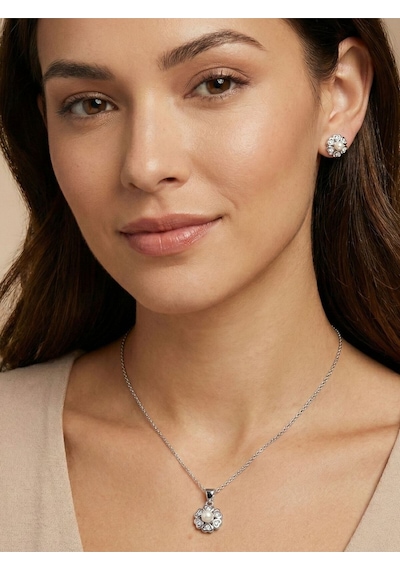 Oya Silver Işıltılı Kalplerle Çevrili Gümüş İnci Set & Takım