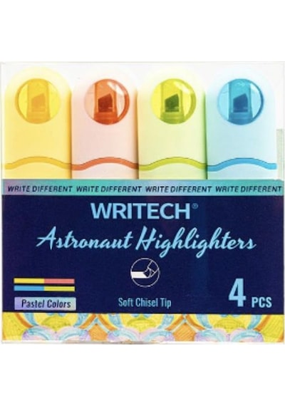 Writech Astronot Fosforlu Kalem Seti Pastel Renkler 4'lü Set W-8154 Çok Renkli