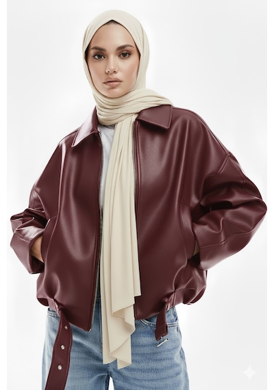 Meecy Geniş Kolu P&b Bomber Ceket Bordo Bordo