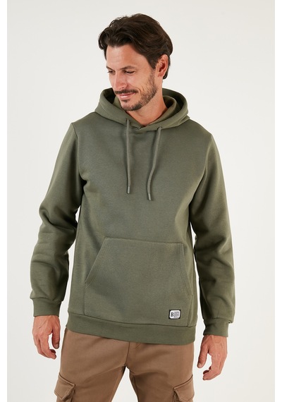 Buratti Regular Fit Kapüşonlu Kanguru Cepli Içi Tüylü Yumuşak Şardonlu Erkek Sweat 5905281 Haki