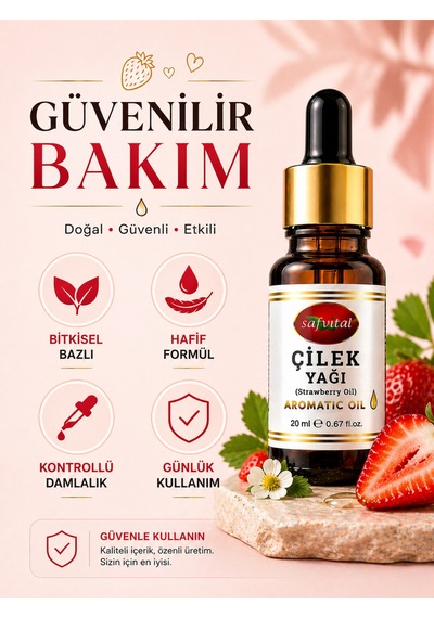 Çilek Yağı 20 Ml Aromatik Bitkisel Yağ Doğal Bakım Yağı Cilt Ve Saç İçin Nem Desteği