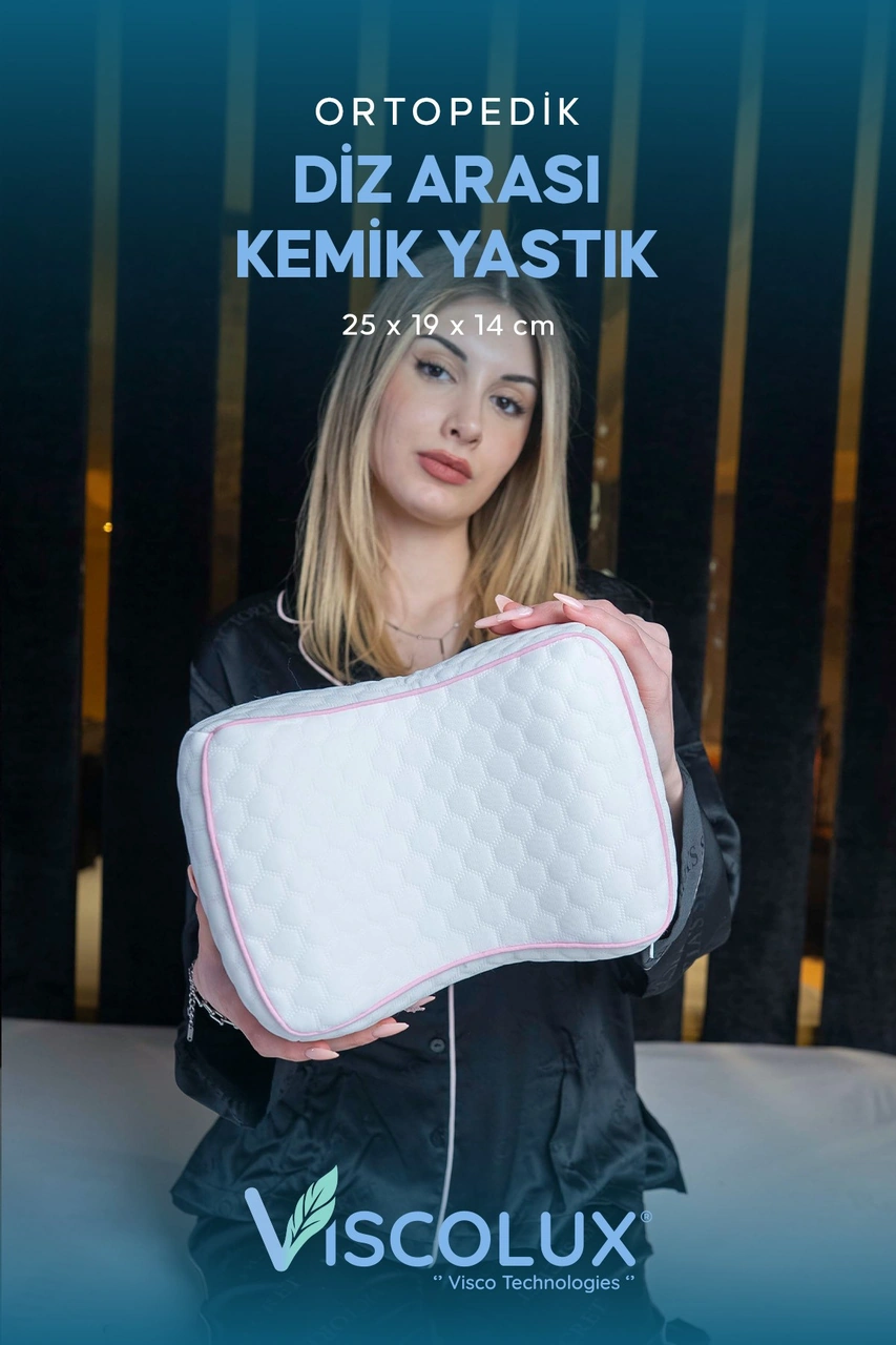 Bacak Arası Ortopedik Yastık - Diz Bacak Arası Visco Yastık Bacak Destek Minderi 25x19x14 Pembe