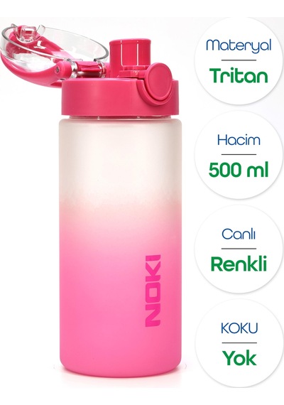 Su Matarası Tritan Geniş Ağız Su Şişesi Gradyan Spor Matarası Suluğu Bpasız 500 Ml Pembe 0109