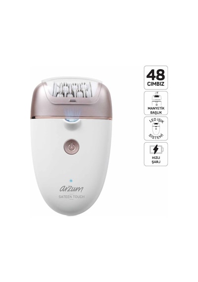 Arzum AR5175 Sateen Touch Şarjlı Epilasyon Seti, 48 Cımbızlı Başlık, 2 Farklı Hız Ayarı, Led Işık Sistemi