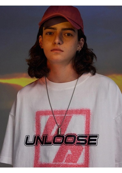 Erkek Beyaz Oversize Unloose Baskılı T-shirt Beyaz