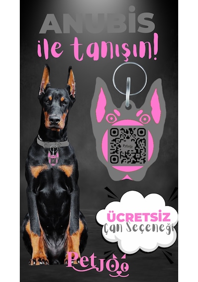 Petjoo 30.Anubis Pembe-Gri Qr'lı Köpek Künyesi