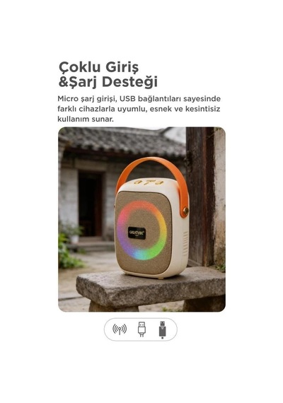 Delux Serisi Torima Bluetooth Hoparlör Gts-1679 Bej Ses Oynatıcı Radyo Alıcısı Medya Aracı