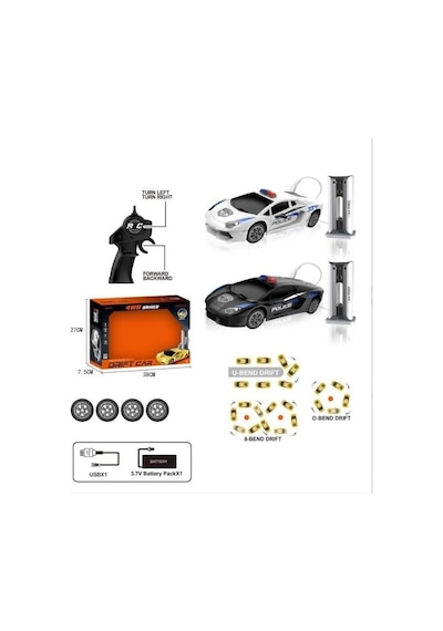 1:24 Uzaktan Kumandalı Sport Drift Car Siyah - Beyaz Çok Renkli