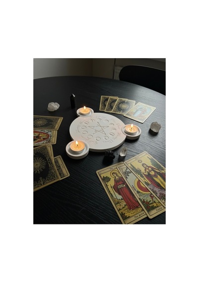 Ay Döngüsü Ve Yıldız Motifli Dekoratif Mumluk - Astroloji Ve Gotik Ev Dekoru 25 Cm Beyaz