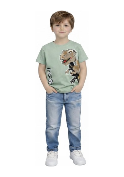 Yale Kids 3-8 Yaş Erkek Çocuk %95 Pamuklu Tişört Fıstık Yeşili
