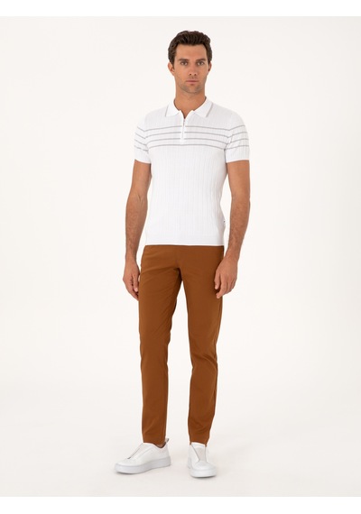 Cacharel Açık Kahverengi Slim Fit Pamuk Karışımlı Kanvas Pantolon