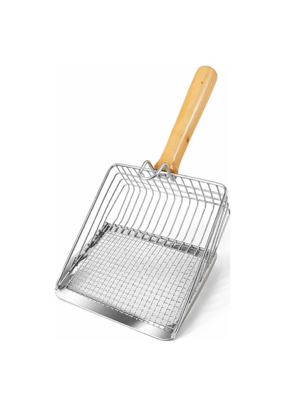Metal Kedi Kumu Küreği Ahşap Saplı Dayanıklı Izgaralı Kedi Tuvaleti Temizleme Küreği Ergonomik Saplı Kolay Temizlik Aparatı Paslanmaz Çelik Telli