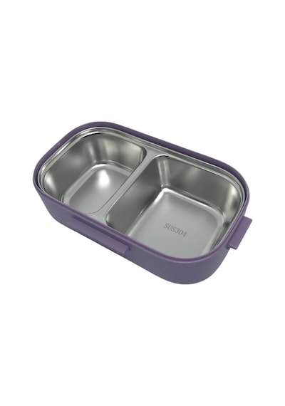 Vagonlife Bento 550ml Lunchbox Tek Katlı Çelik Sefer Tası Yemek Kutusu Mor-gri Çok Renkli
