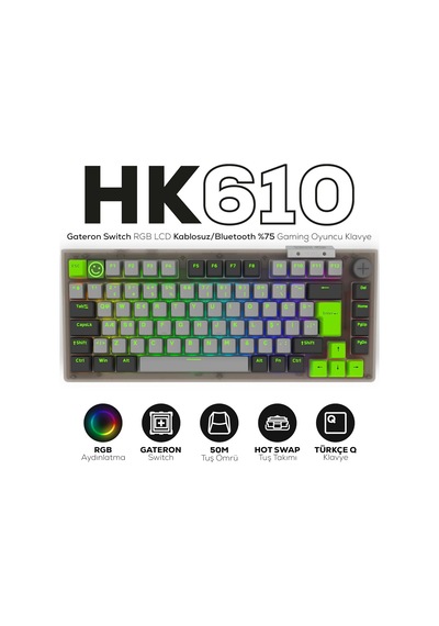 Hk610 Gateron Switch Rgb Lcd Tri-mode Kablosuz/bluetooth %75 Gaming Klavye