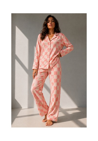 Fit Women Kadın Uzun Kol Pamuklu Pembe Pijama Takımı