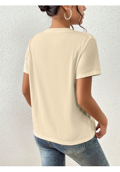 Portrait & Flower Baskılı Oversize Tshirt Bej