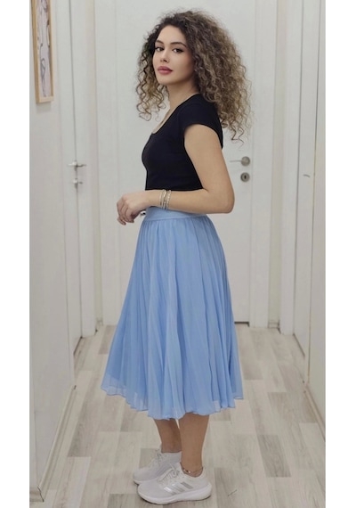 Lodmela Beli Lastikli Pliseli Etek 6018-bebe Mavisi Bebe Mavisi