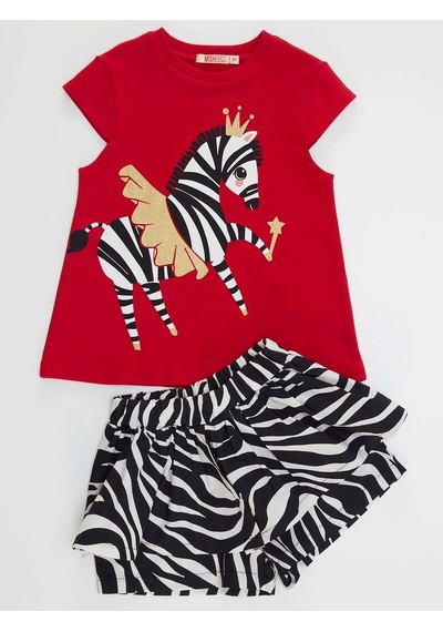 Denokids Balerin Zebra Kız T-Shirt Şort Takım Çok Renkli