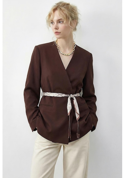 Shade Kadın Kruvaze Yaka Fular Kemerli Kadın Blazer Ceket 8014 60283988 - Kahverengi