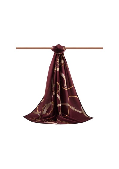 Vissona Lüks Medine İpeği Zincirli Kemer Desenli Bordo Renkli 75x195 Kırışmaz Şal Moss Krep Dikiş Tipi İtalyan Dikişli Çok Renkli