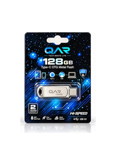 Qar Usb 3.0 Type-c Otg 128 Gb Metal Flash Bellek